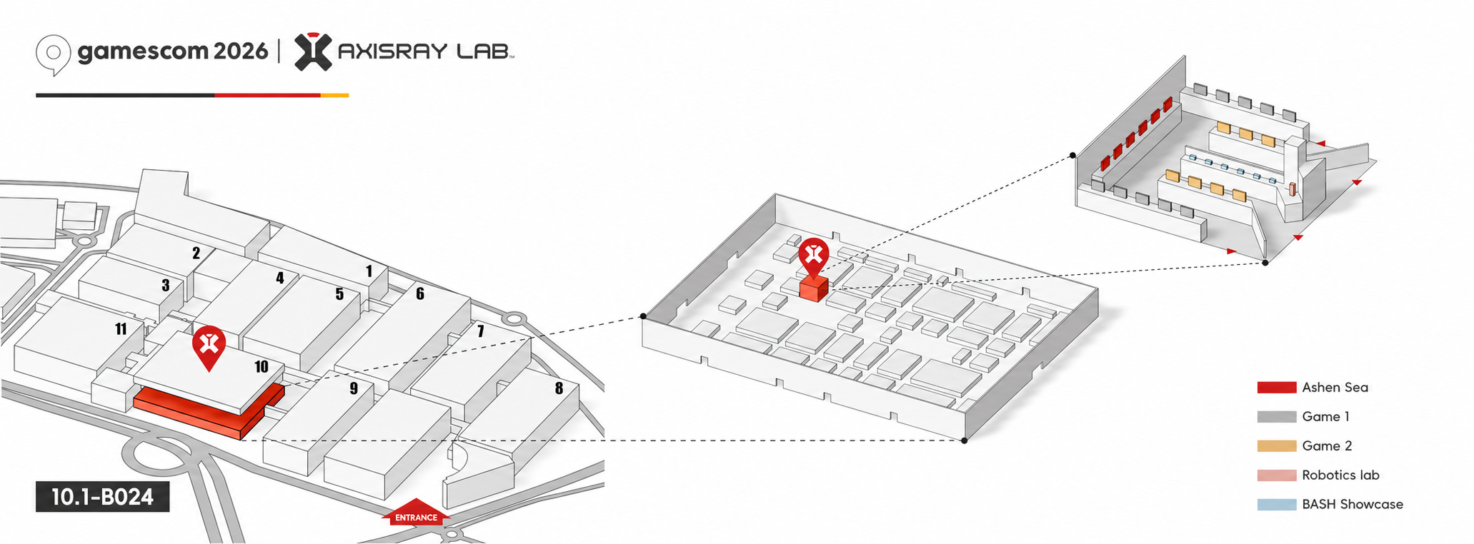 AXISRAY LAB booth location and zones at gamescom 2026, booth 10.1-B024